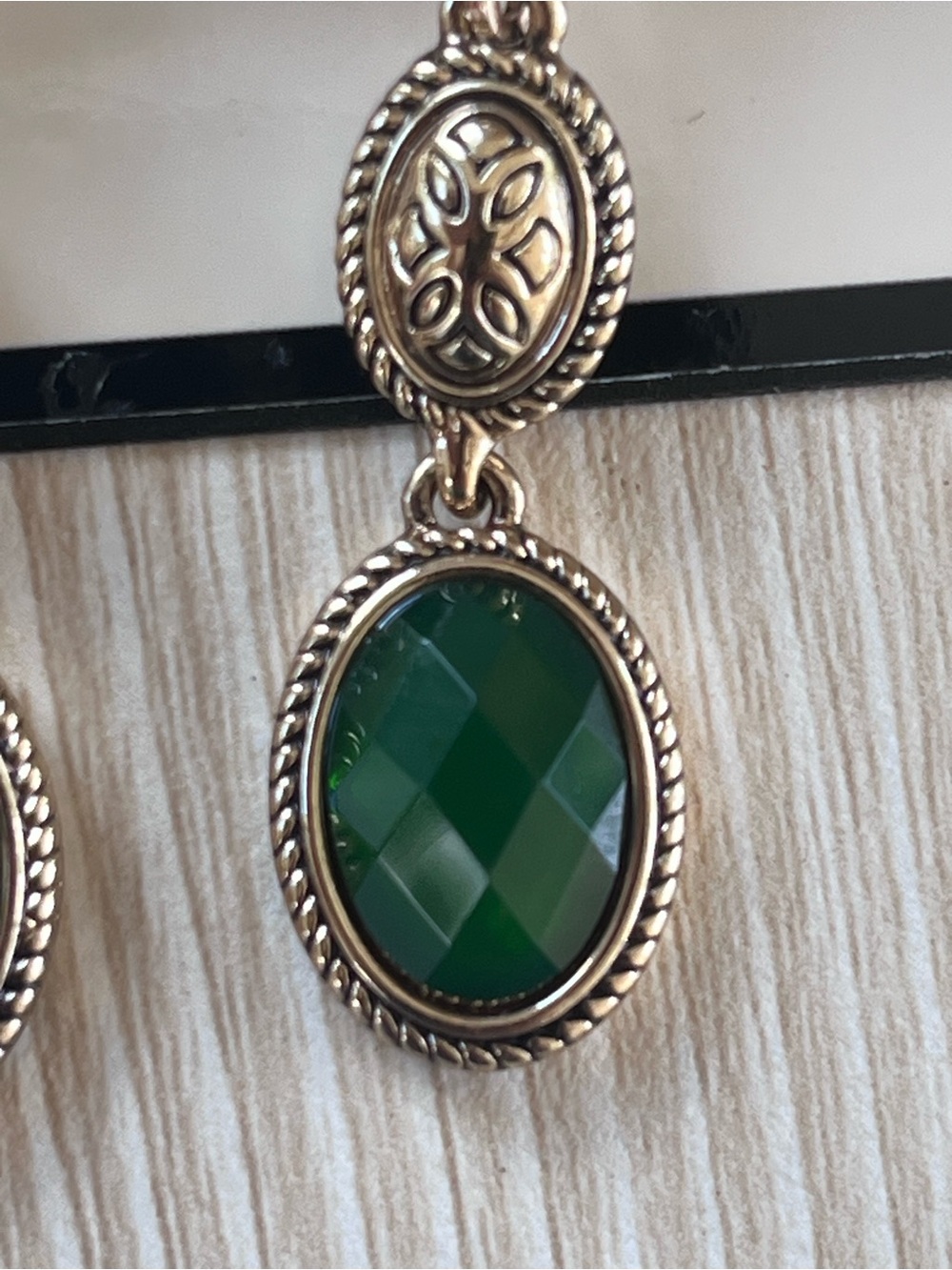 Napier Gold-Tone Earrings with Faceted Forest Green Drops